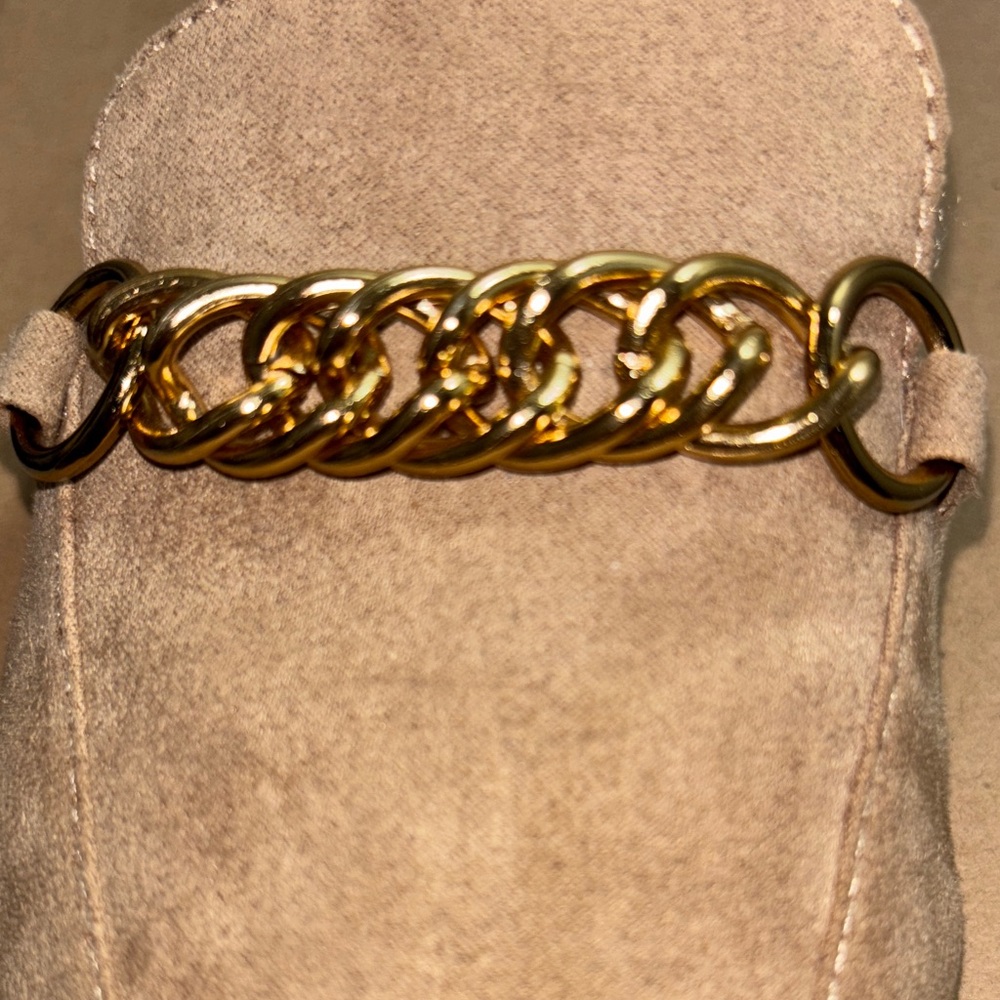 #6. 🆕 NWOT Steve Madden Forseen Tan Suede Mules with Gold Chain - Picture 9 of 9